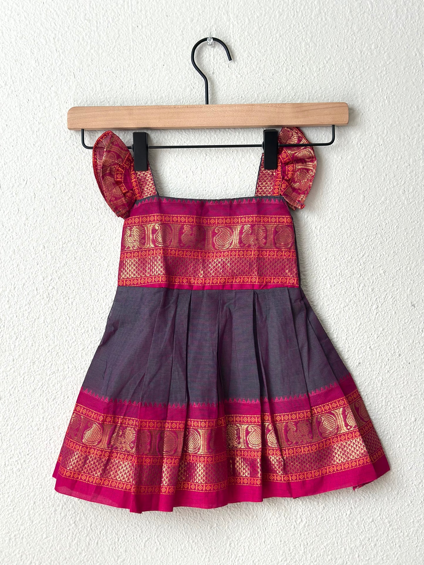 Dual tone pink and grey kanchi cotton infant frock