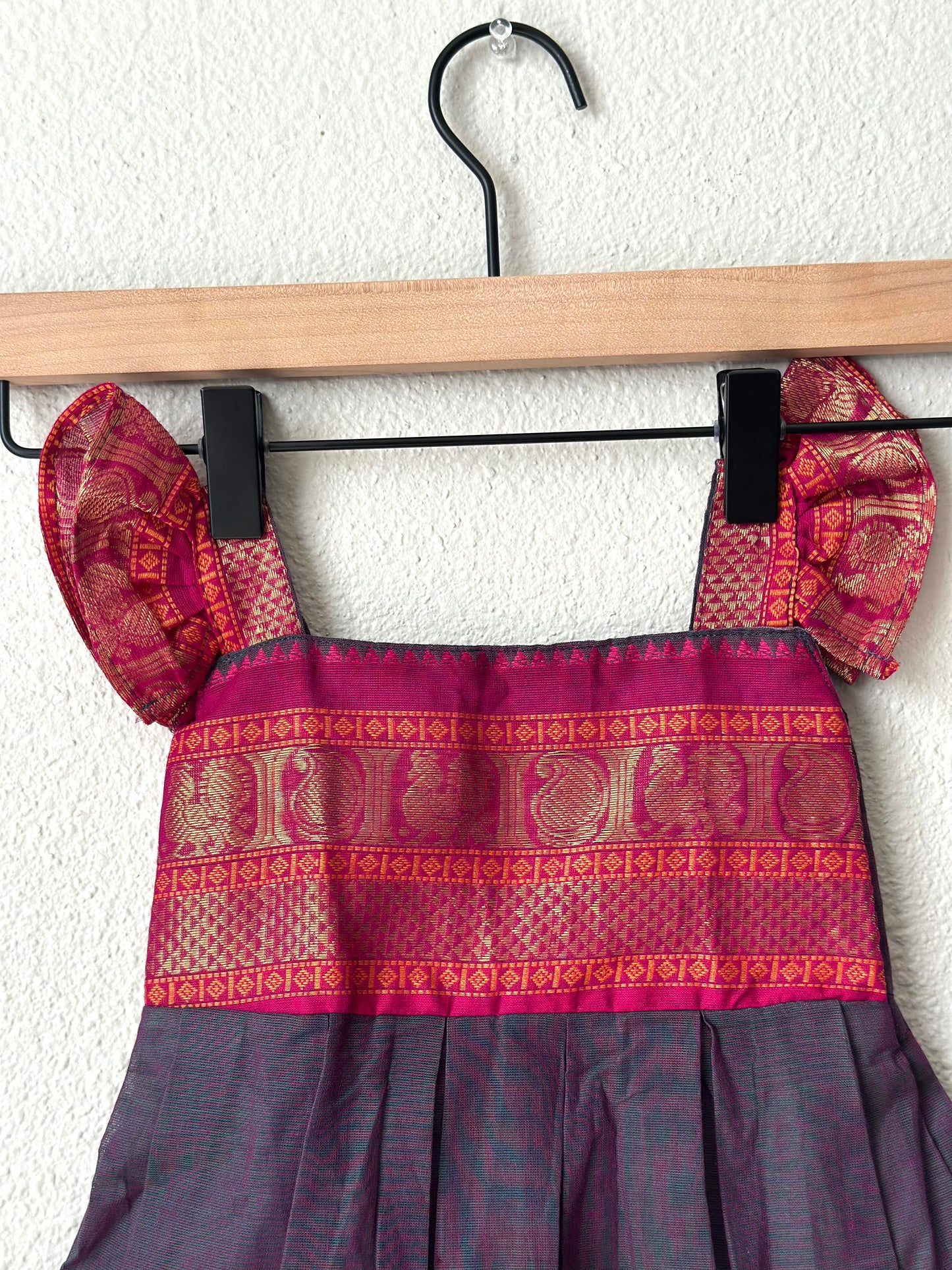 Dual tone pink and grey kanchi cotton infant frock