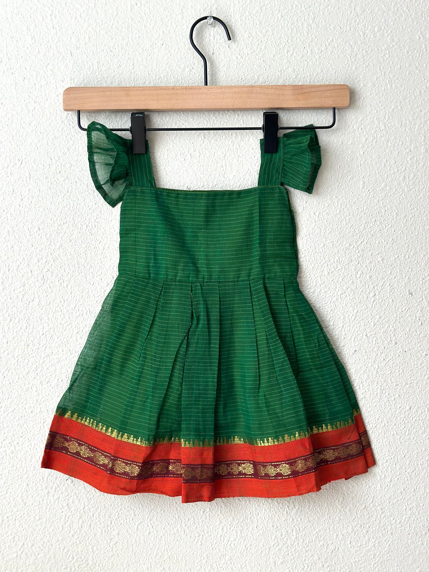 Green and Orange Narayanpet infant frock