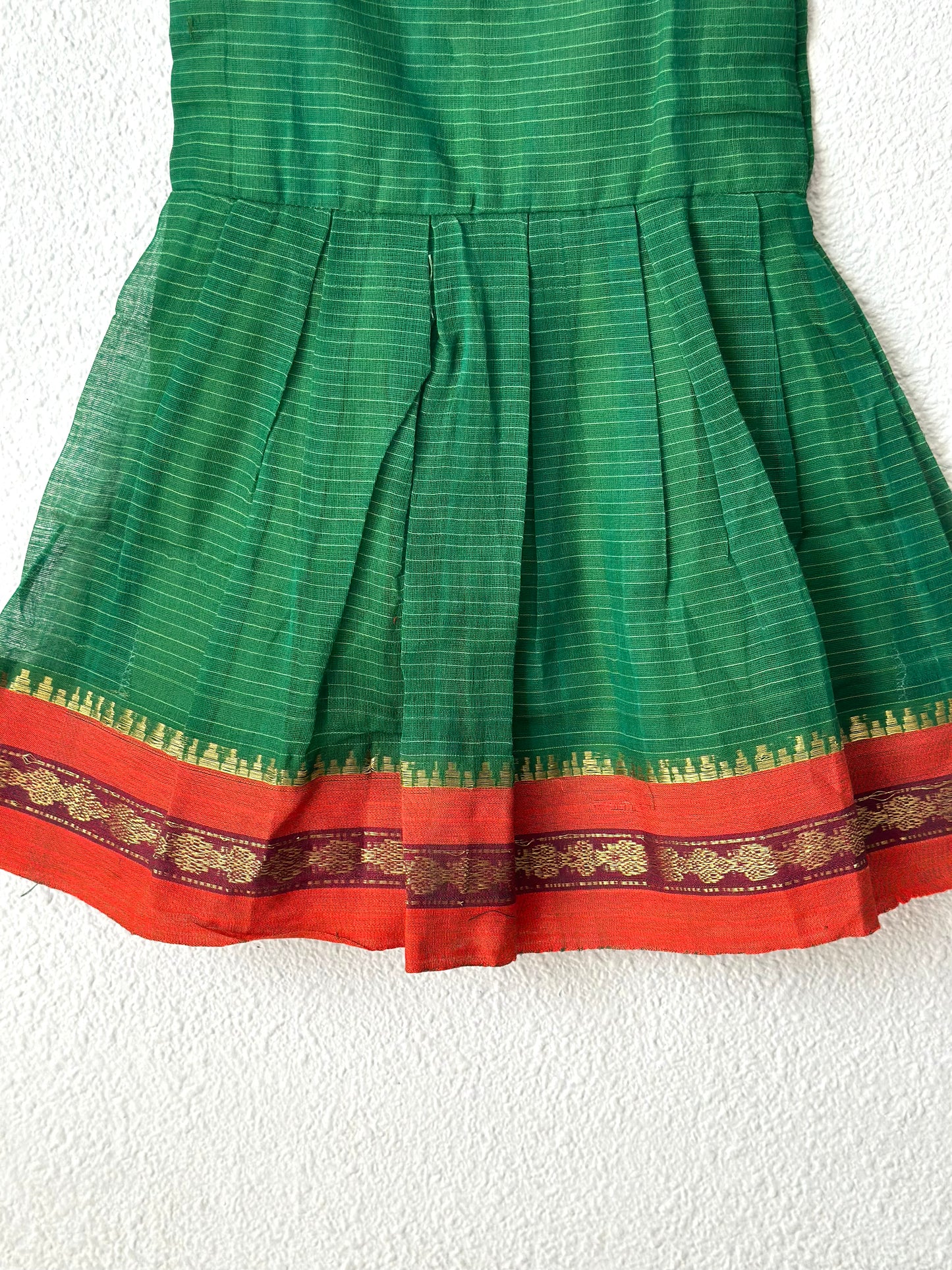 Green and Orange Narayanpet infant frock
