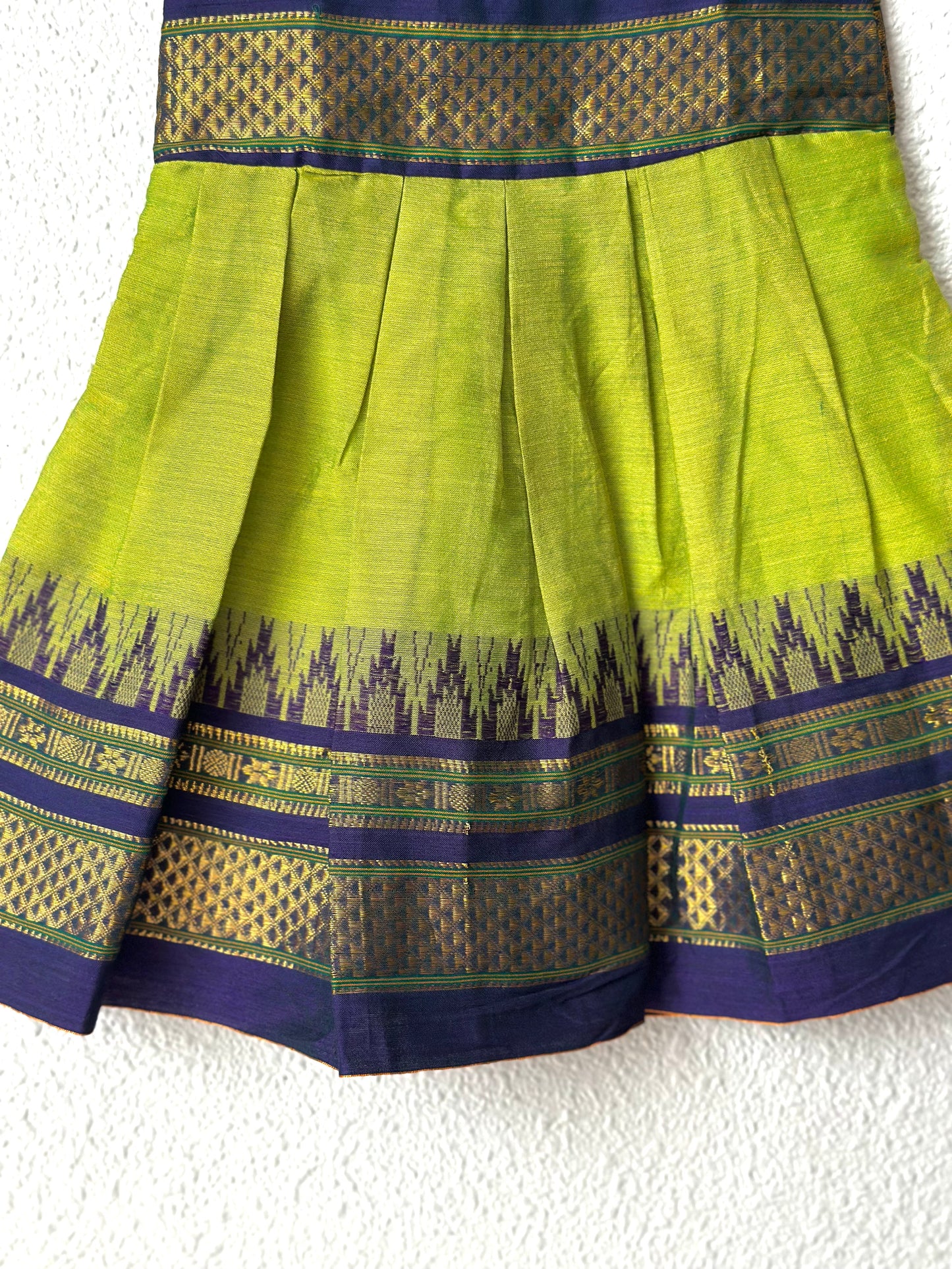 Green and blue Narayanpet infant frock