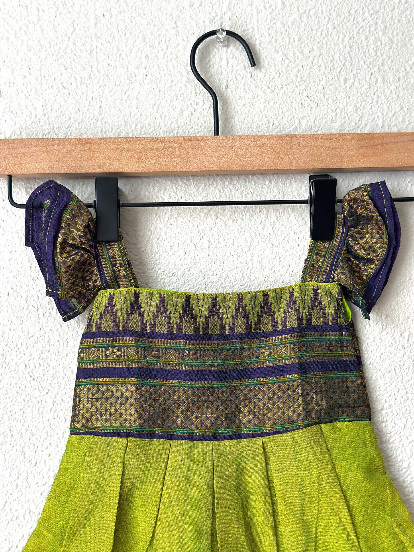 Green and blue Narayanpet infant frock