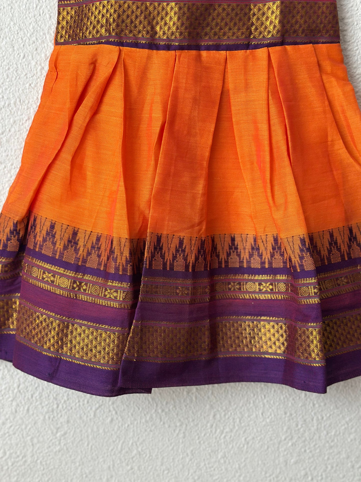 Orange and purple Narayanpet infant frock
