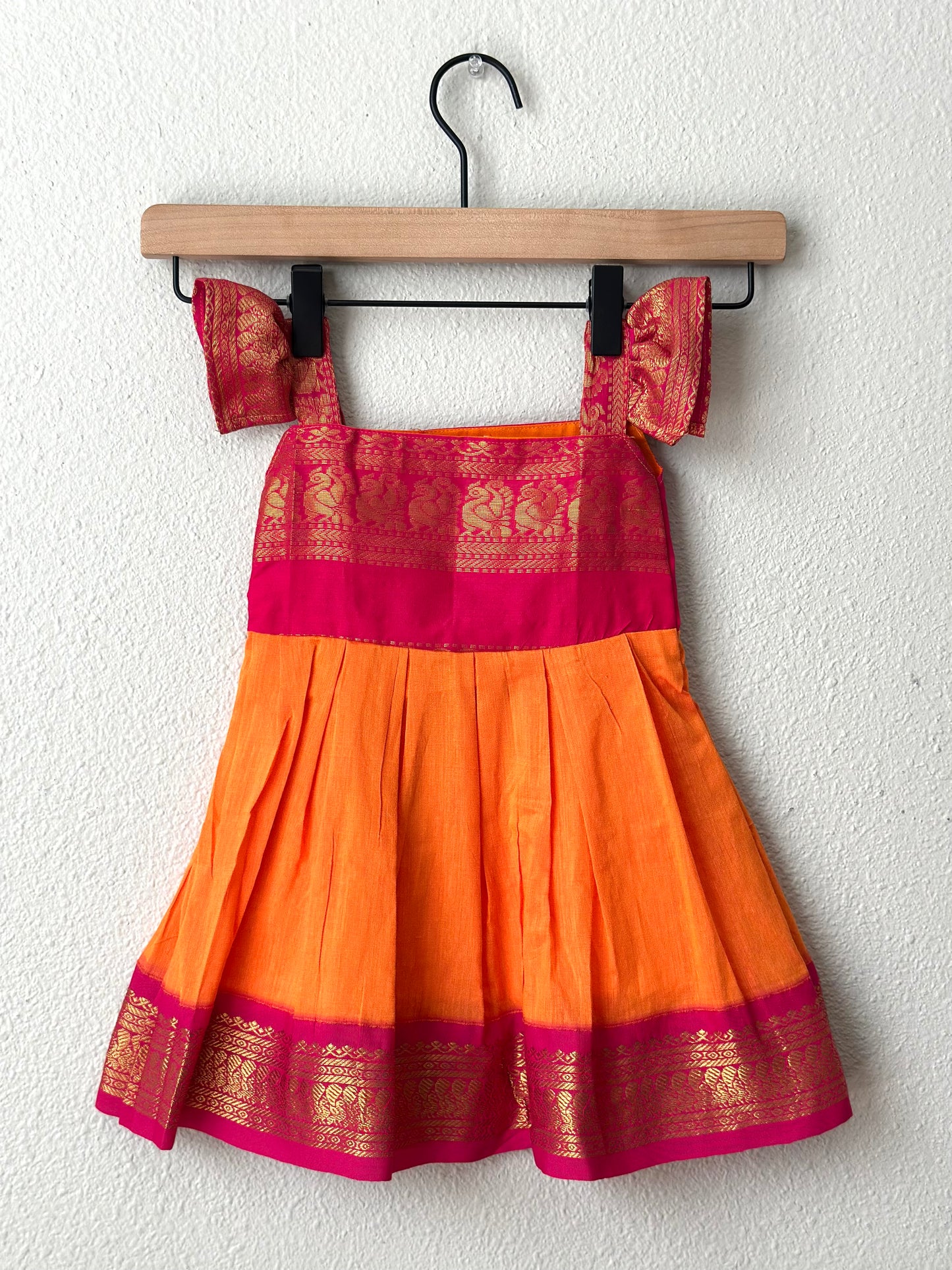 Orange and Pink Kalyani cotton frock
