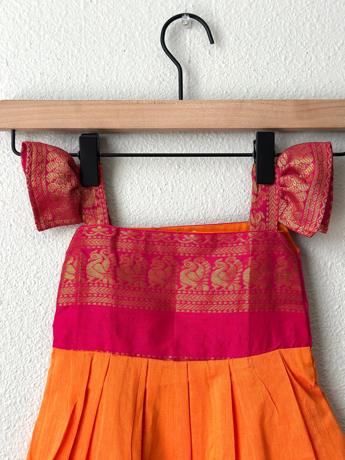 Orange and Pink Kalyani cotton frock