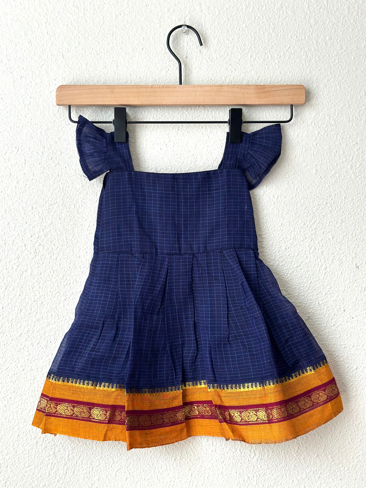 Blue and Mustard Narayanpet infant frock
