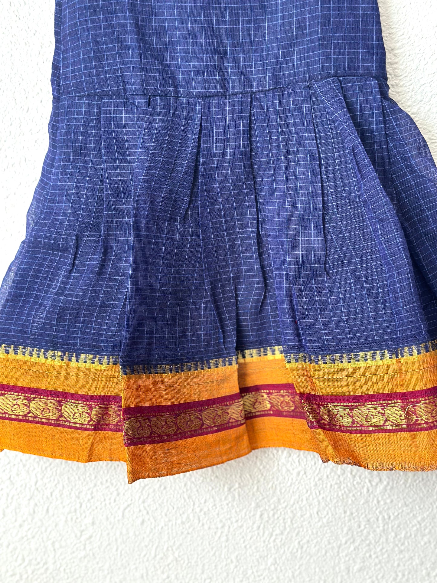 Blue and Mustard Narayanpet infant frock