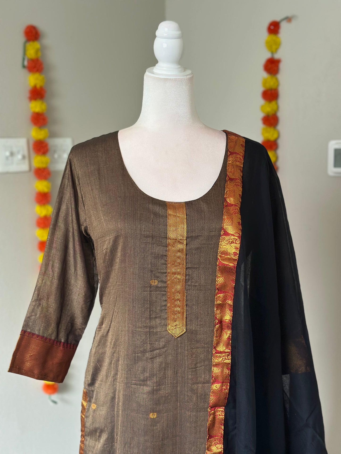 Grey and Black Narayanpet festive Salwar set