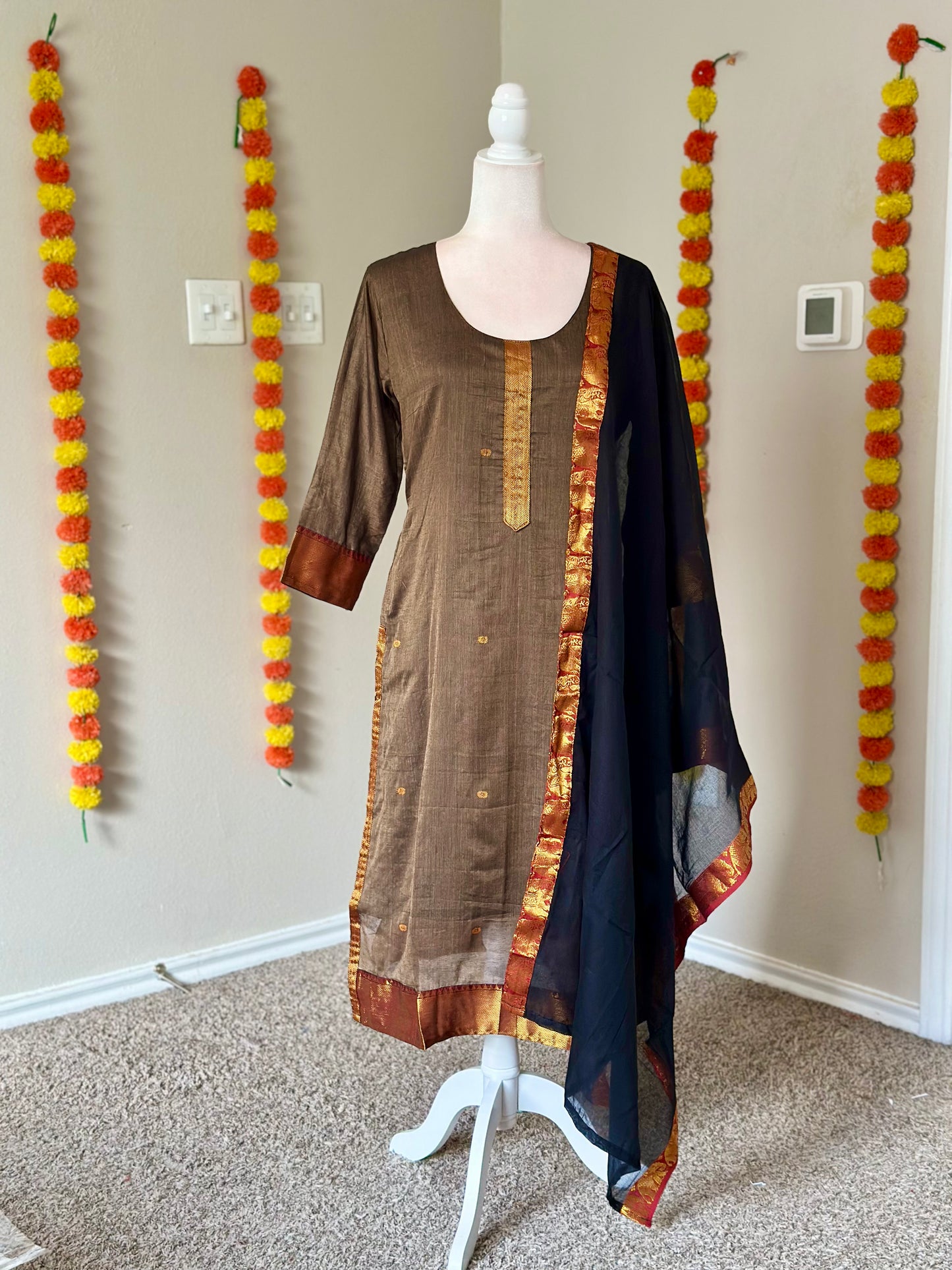 Grey and Black Narayanpet festive Salwar set