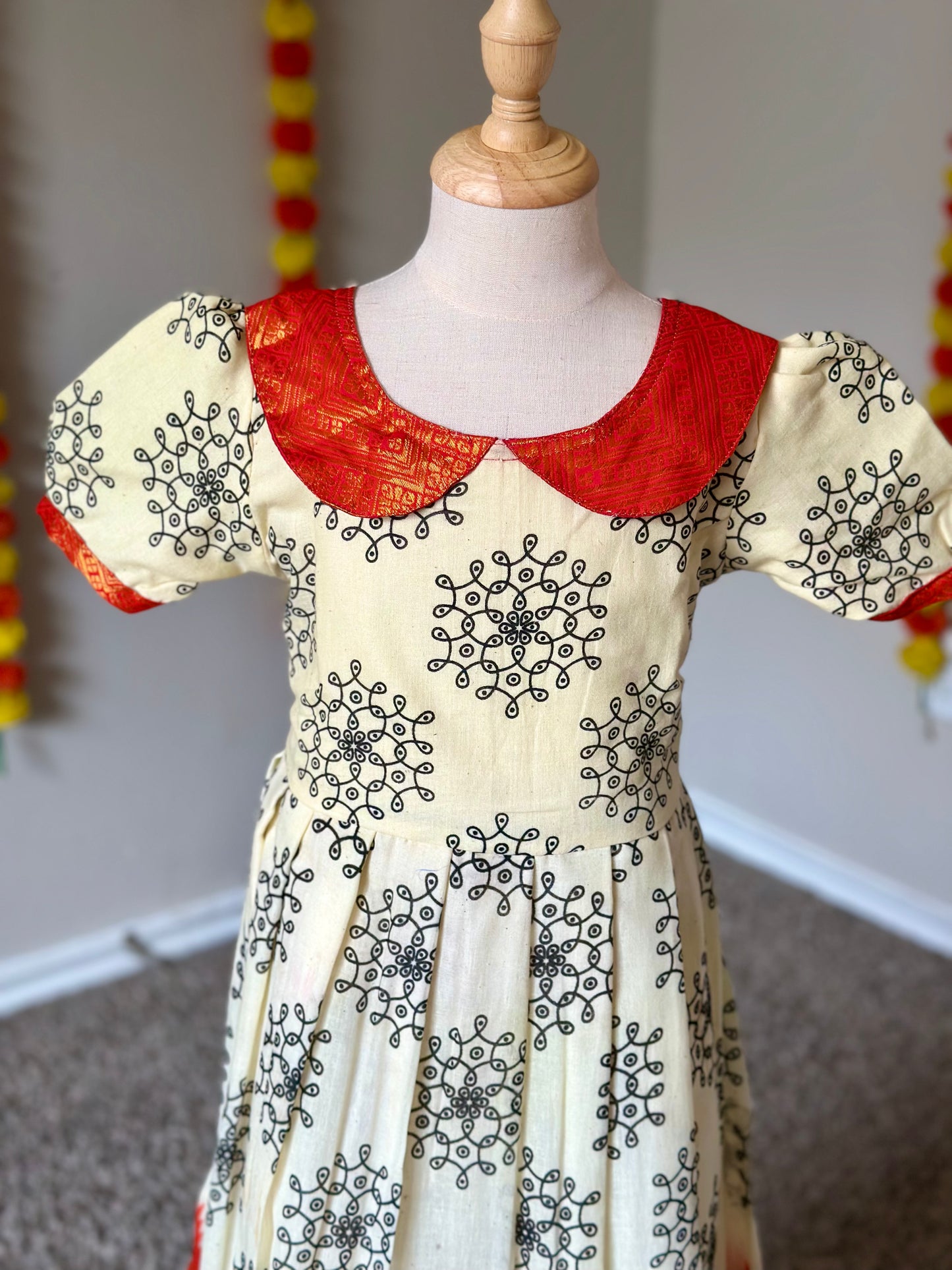 Kolam Sungudi Frock with Orange border