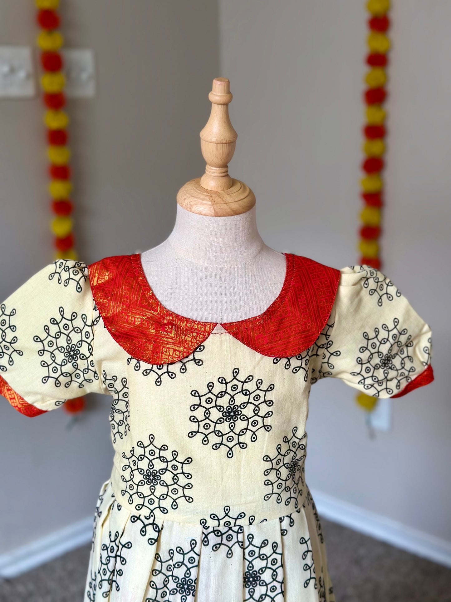 Kolam Sungudi Frock with Orange border