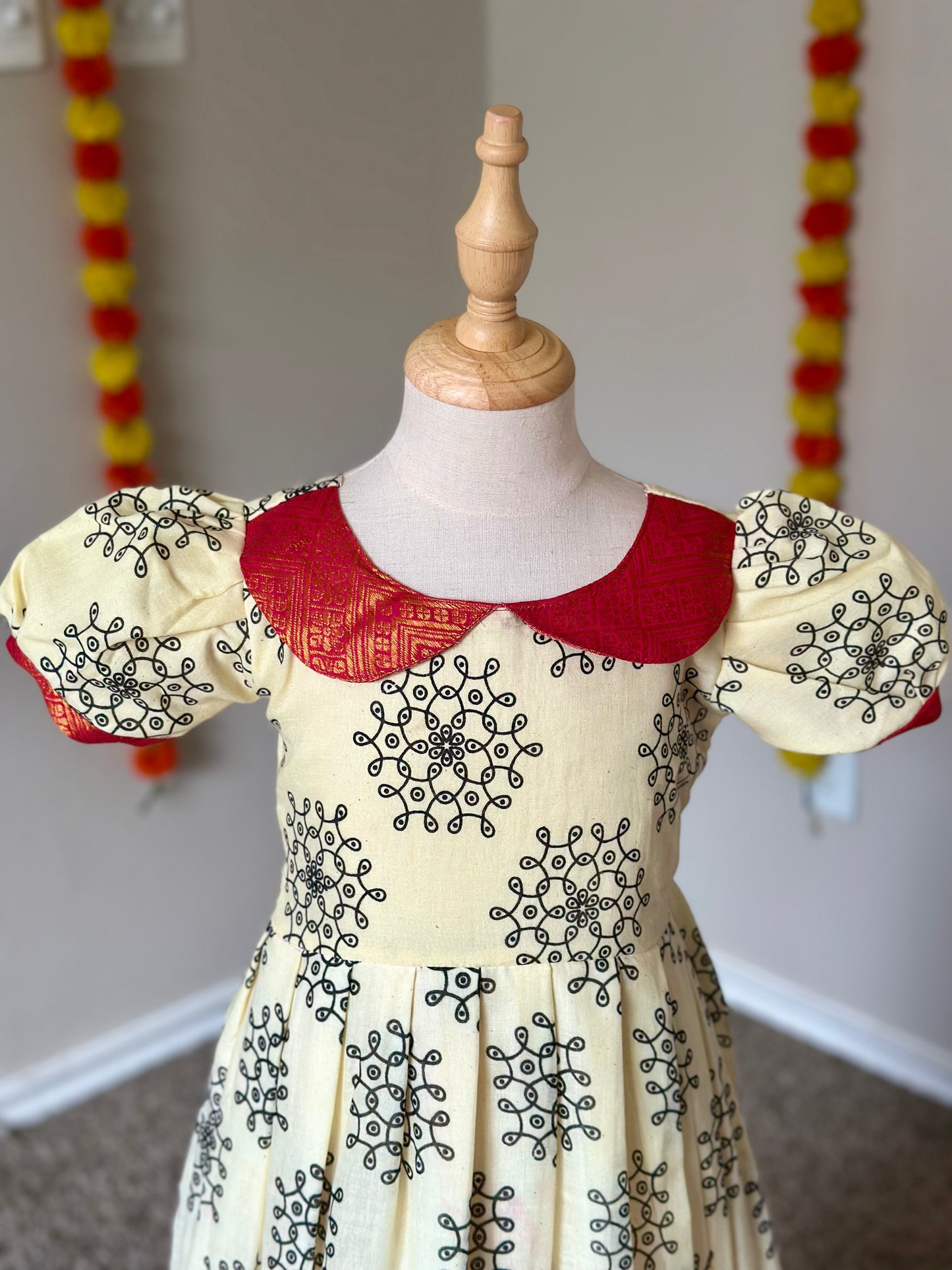 Kolam Sungudi Frock with Pink border