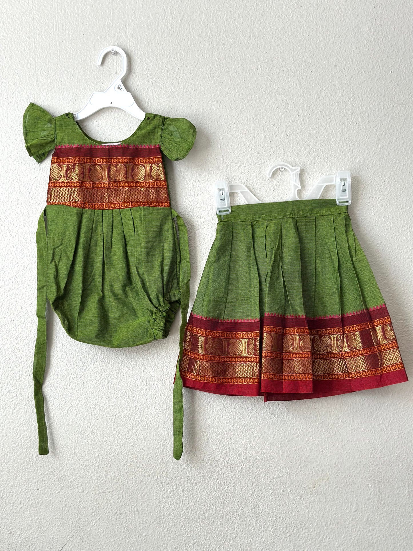 Green Kanchi cotton Infants Ethnic onesie