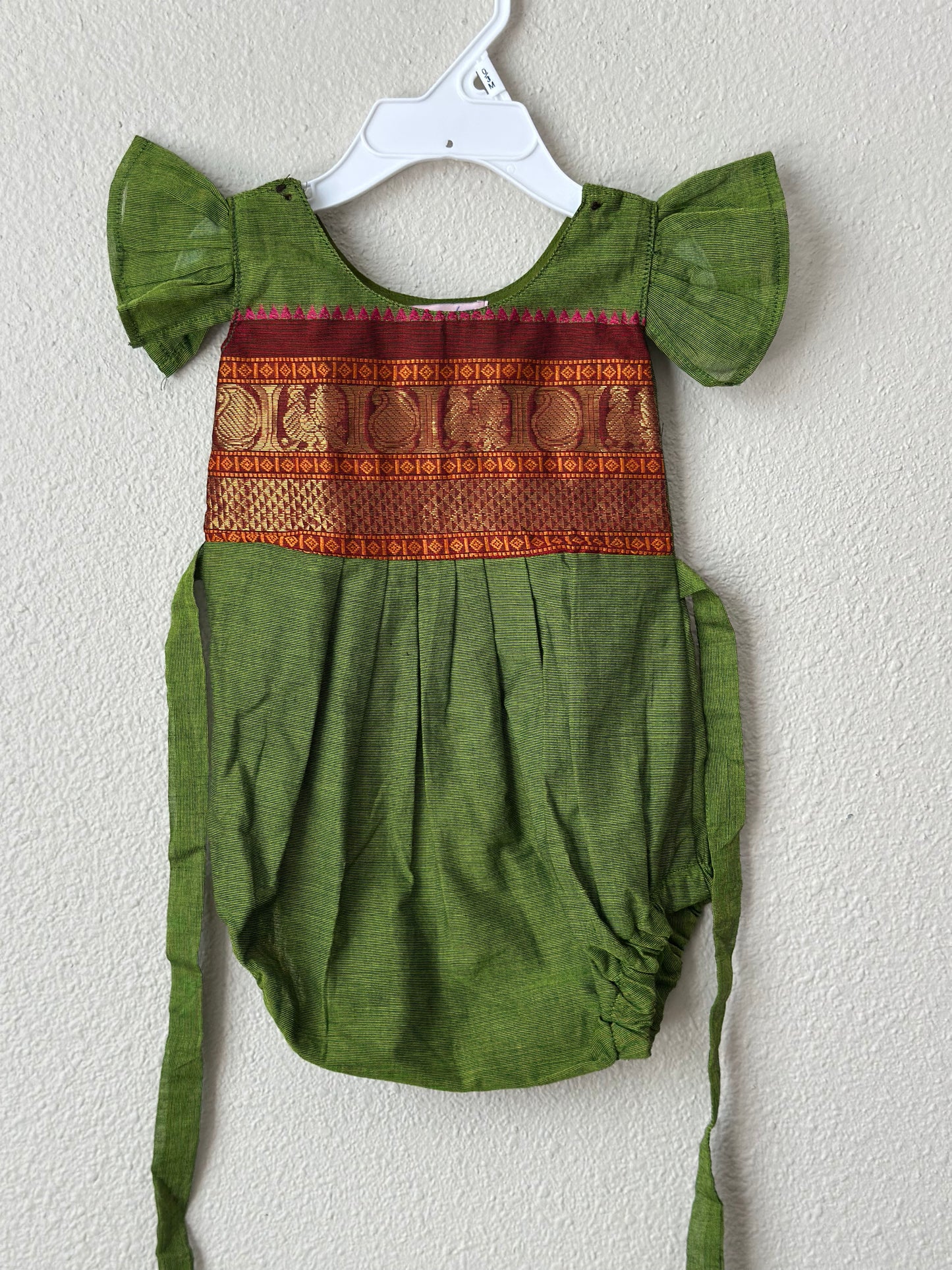 Green Kanchi cotton Infants Ethnic onesie