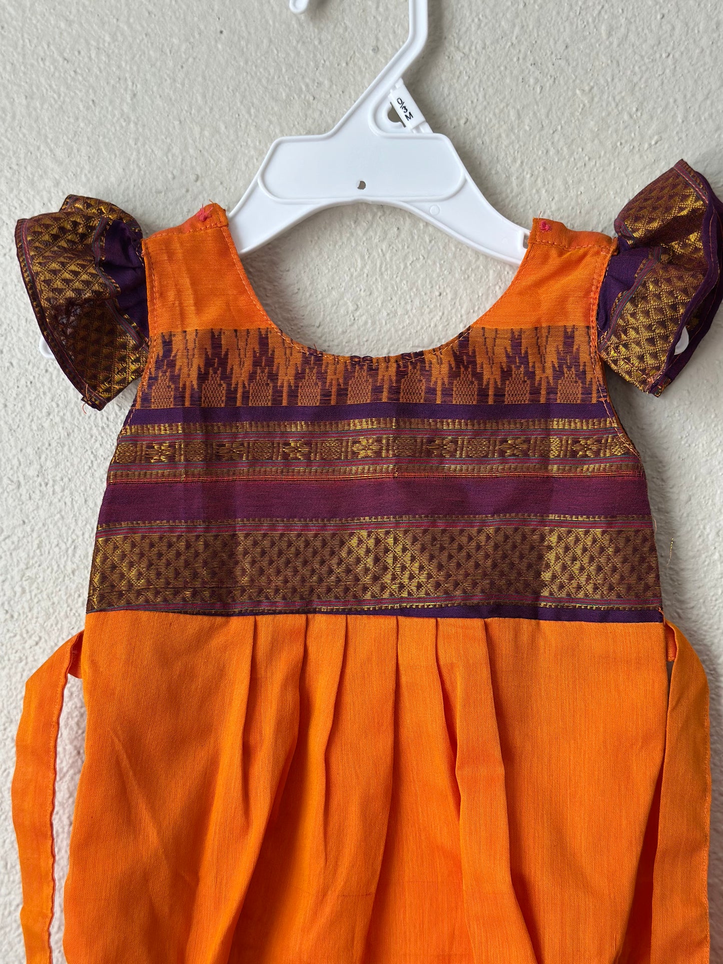 Orange and purple Narayanpet cotton Infants Ethnic onesie