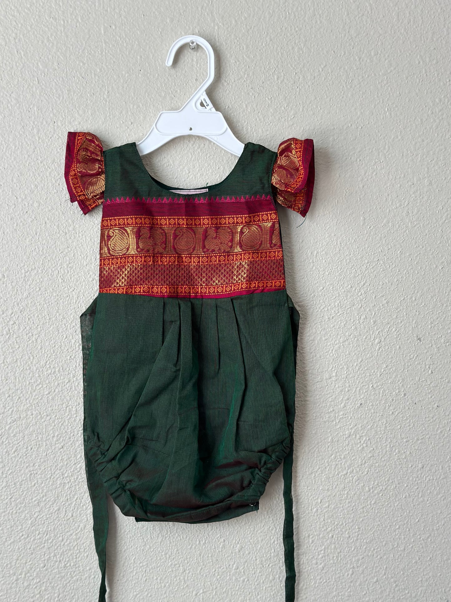 Bottle Green Kanchi cotton Infants Ethnic onesie