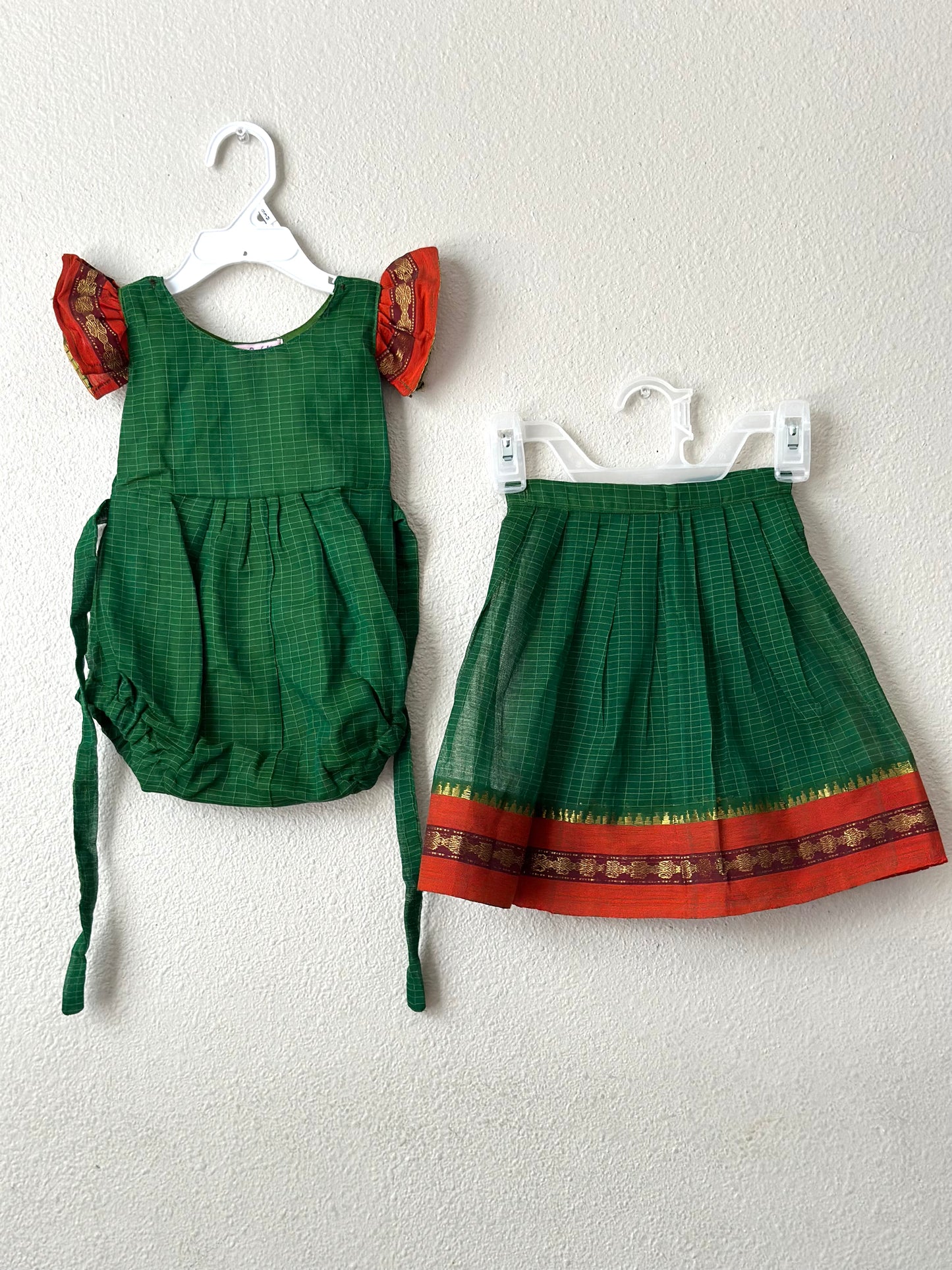 Green and Orange narayanpet cotton Infants Ethnic onesie