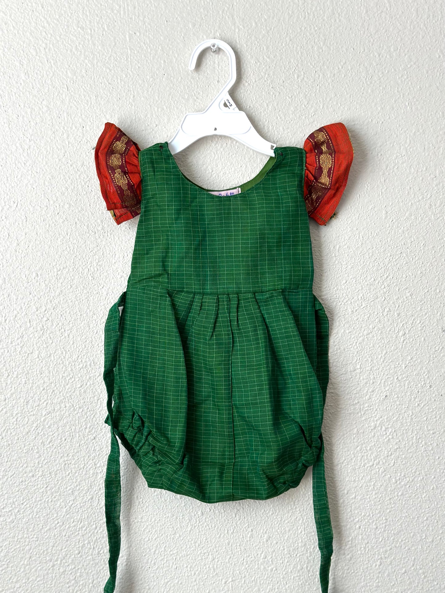 Green and Orange narayanpet cotton Infants Ethnic onesie