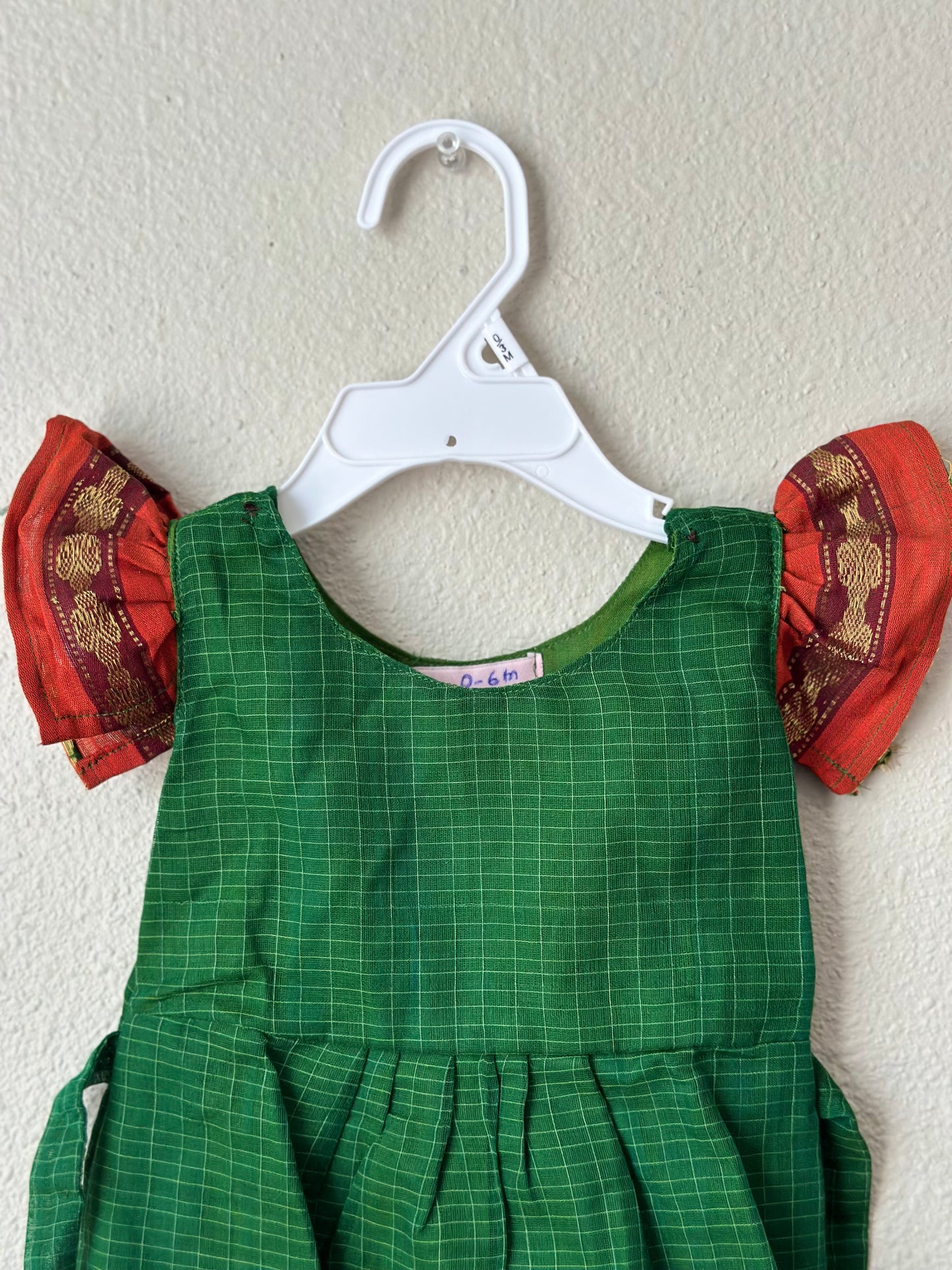 Green and Orange narayanpet cotton Infants Ethnic onesie