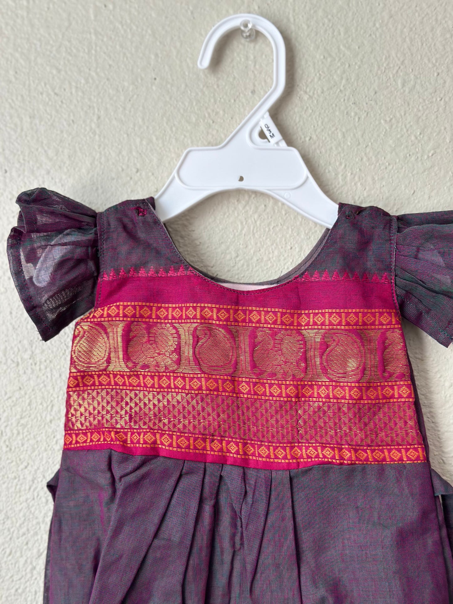 Grey and pink kanchi cotton Infants Ethnic onesie