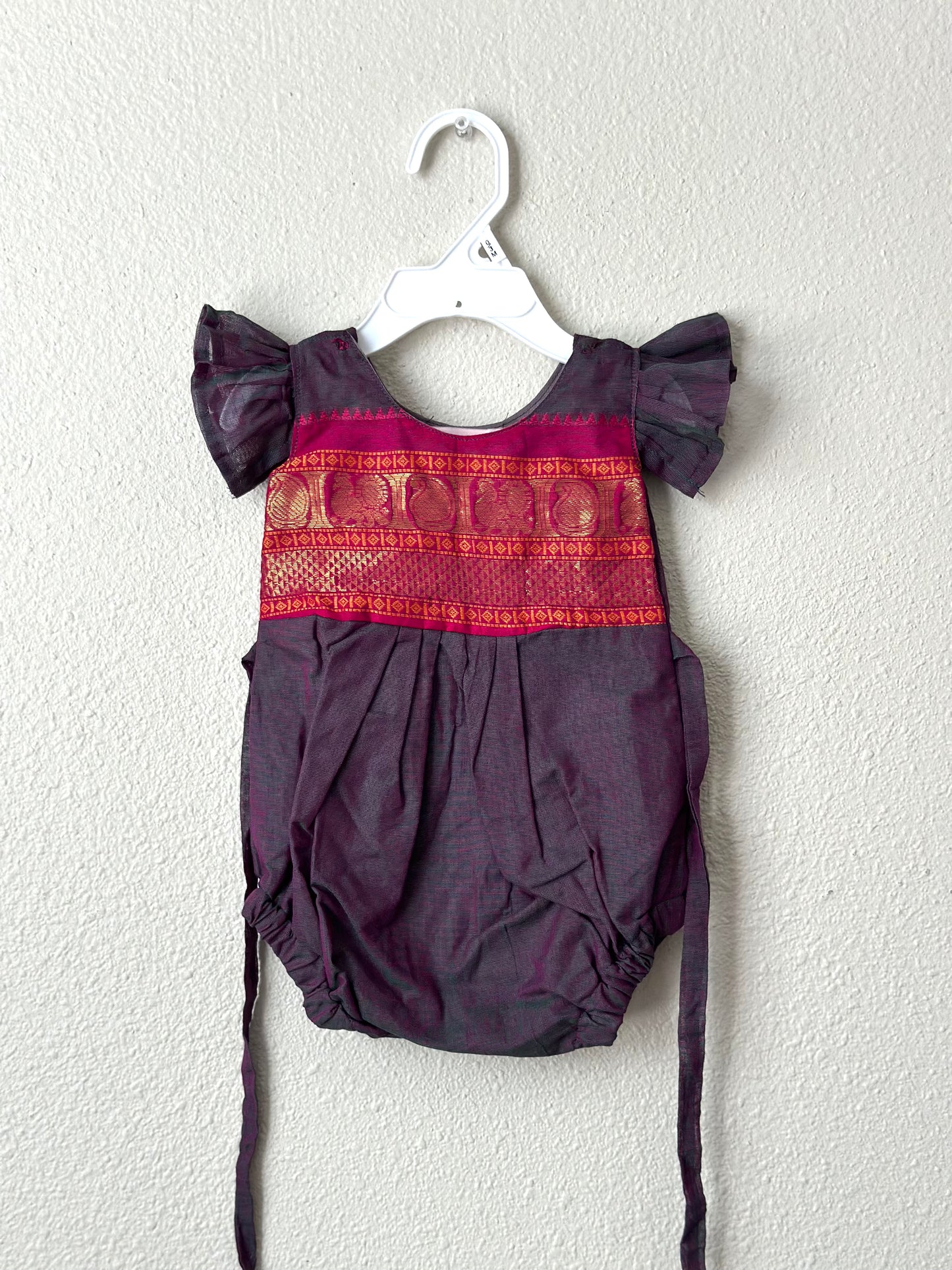 Grey and pink kanchi cotton Infants Ethnic onesie