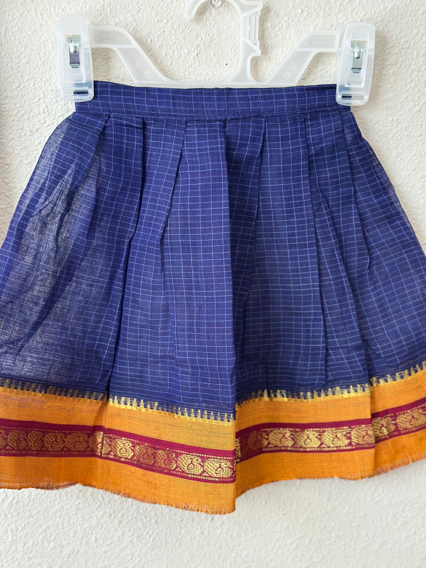 Blue and mustard narayanpet cotton Infants Ethnic onesie