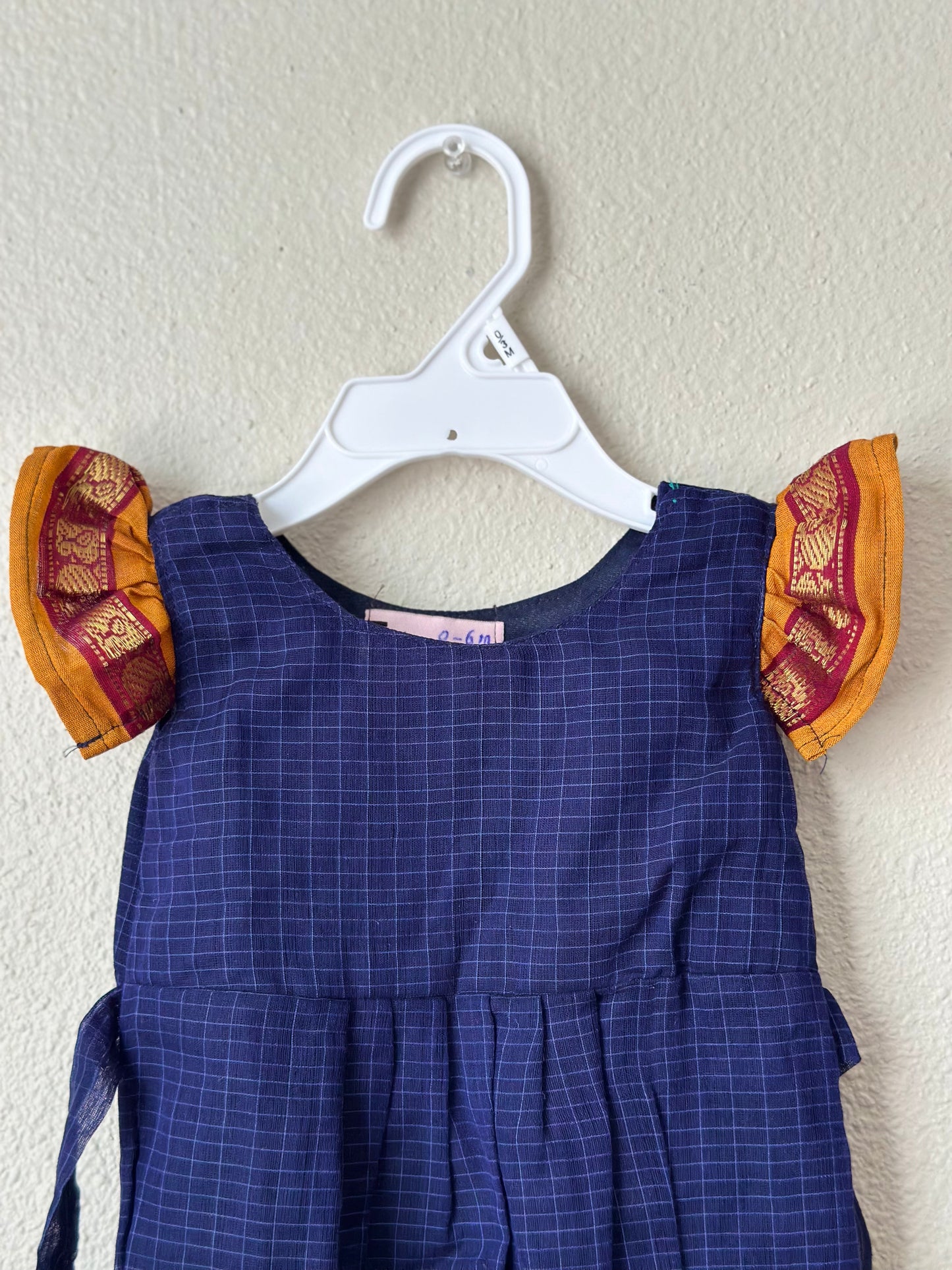 Blue and mustard narayanpet cotton Infants Ethnic onesie