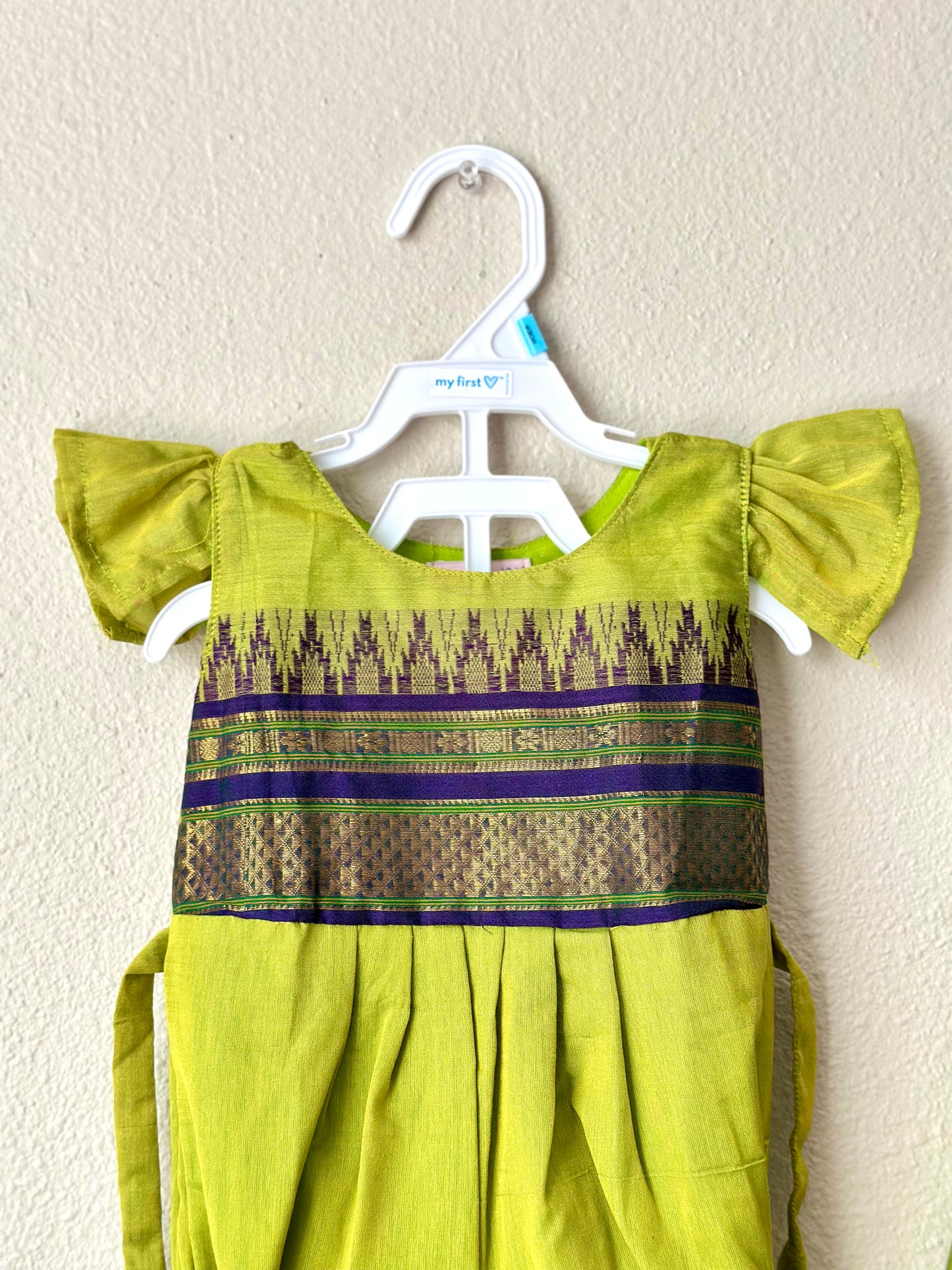 Green Narayanpet cotton infant ethnic onesie