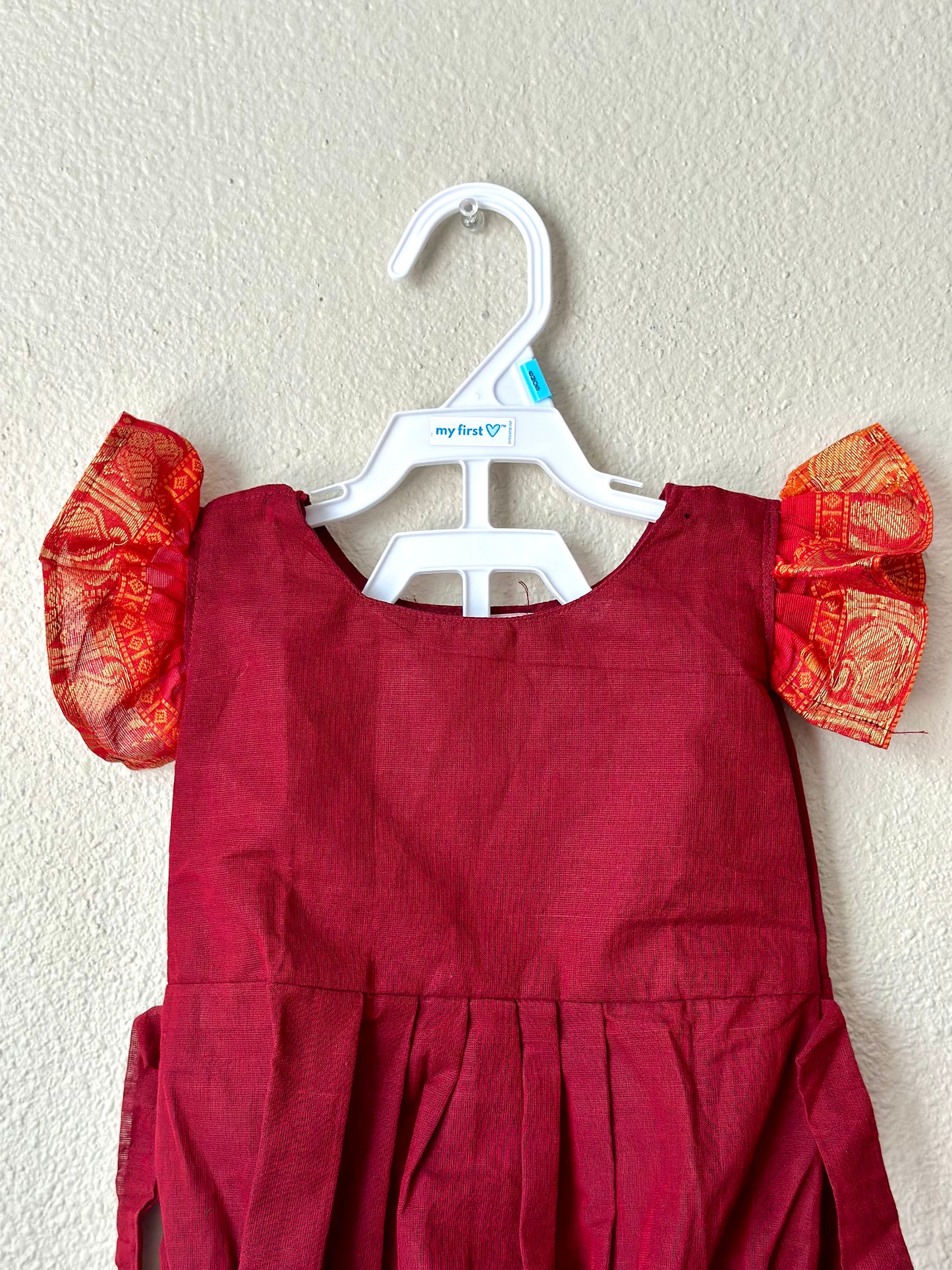 Maroon kanchi cotton infant ethnic onesie