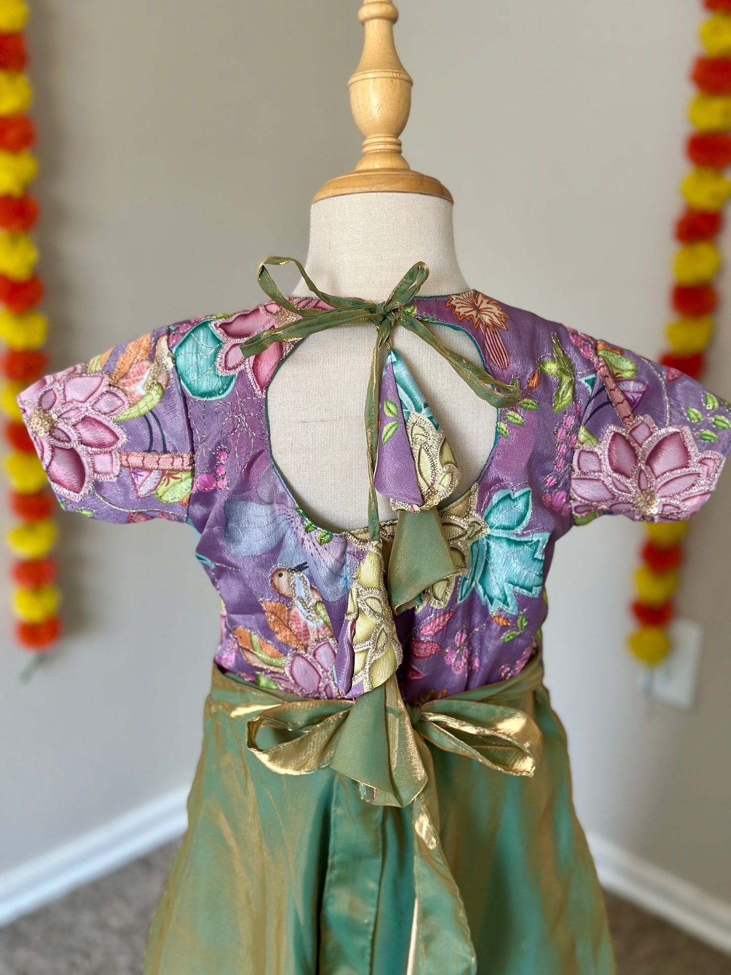 Green embroidered Kids party wear maxi