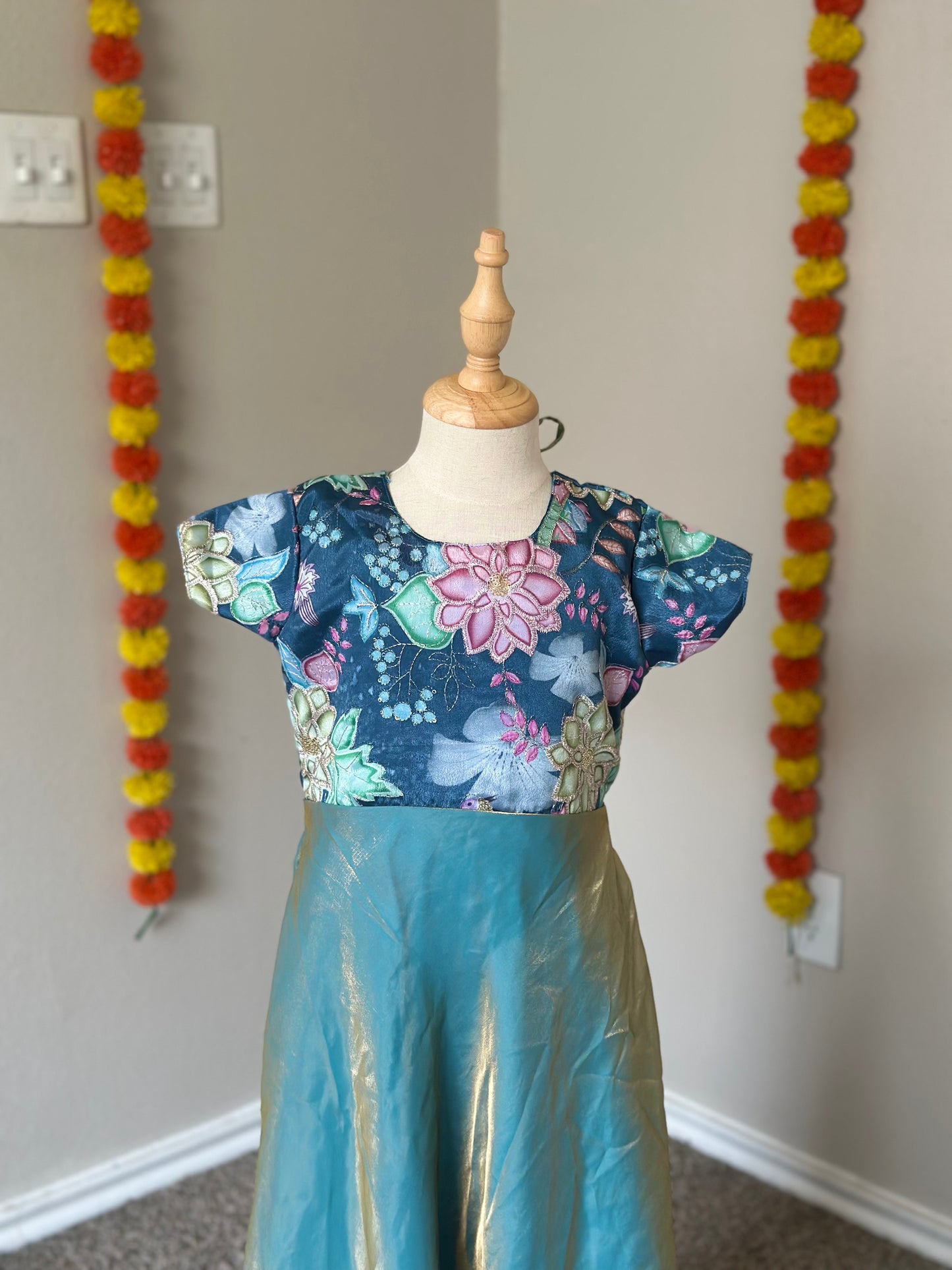 Blue embroidered Kids party wear maxi