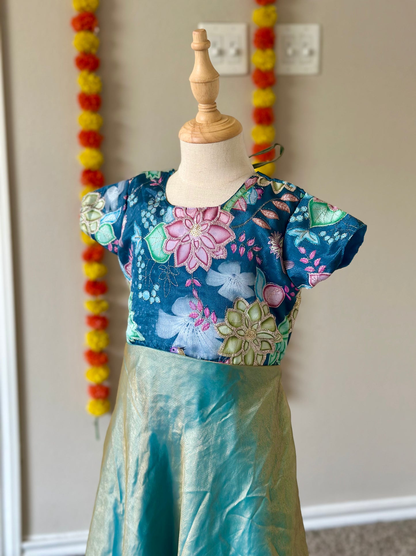 Blue embroidered Kids party wear maxi