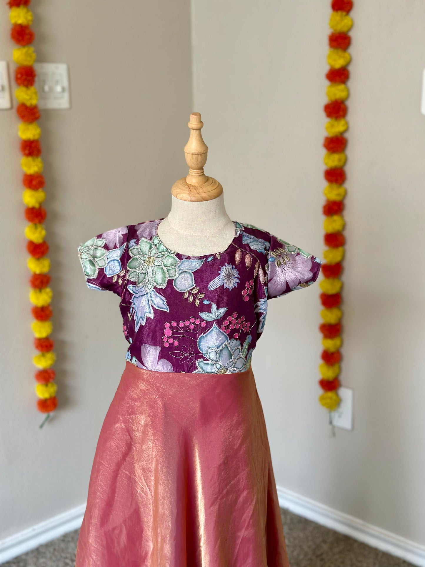 Pink embroidered Kids party wear maxi