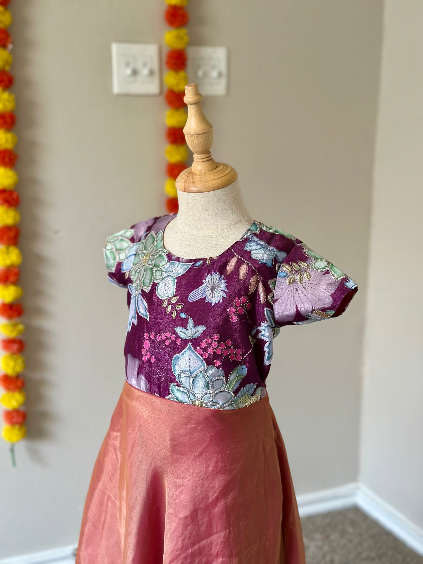 Pink embroidered Kids party wear maxi