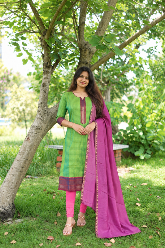 Green checks Kanchi cotton salwar set