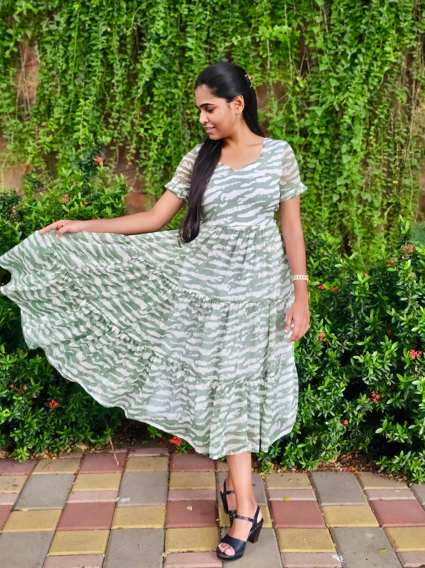 Pastel green chiffon dress