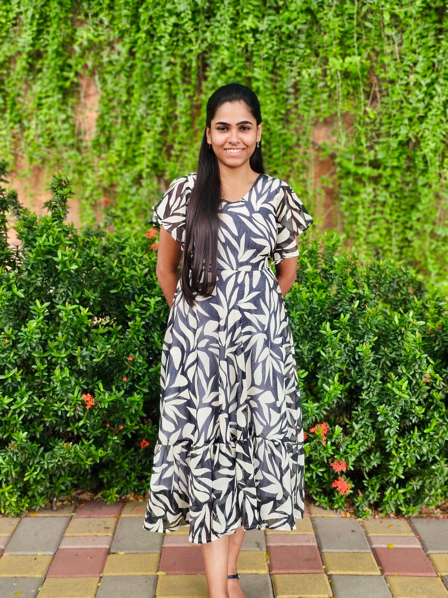Black and white chiffon dress