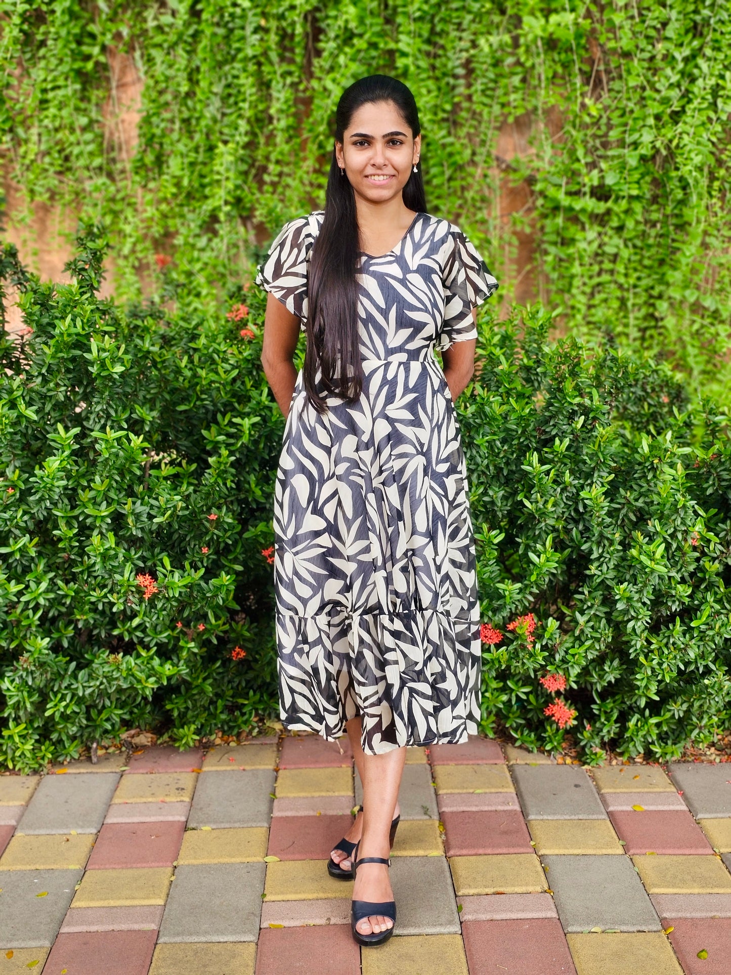 Black and white chiffon dress