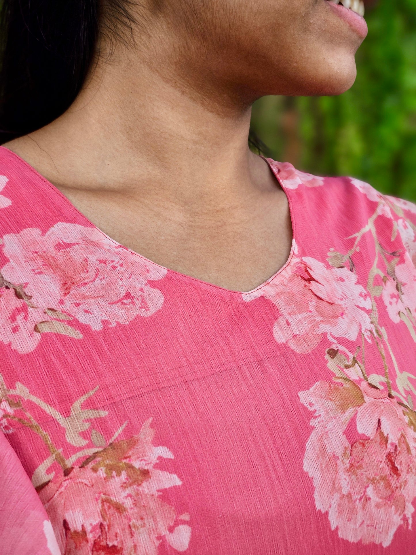 Pink floral chiffon dress