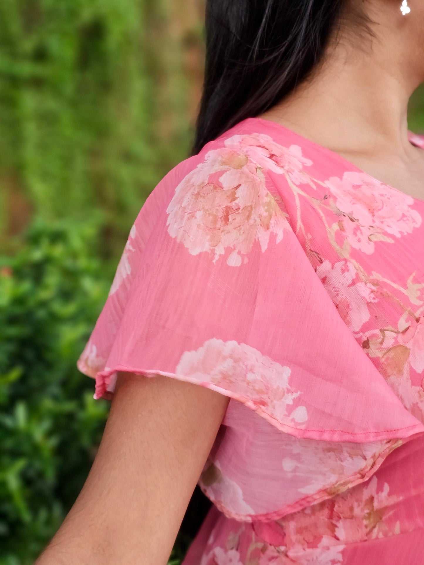 Pink floral chiffon dress