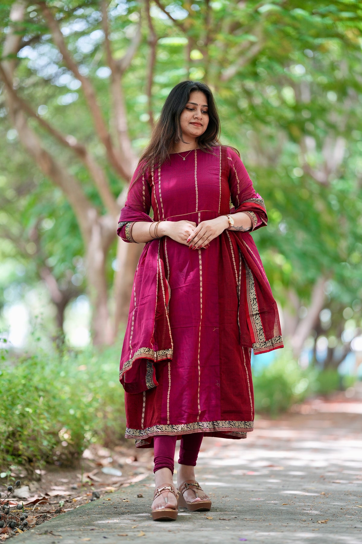 Pink and maroon Narayanpet A line set