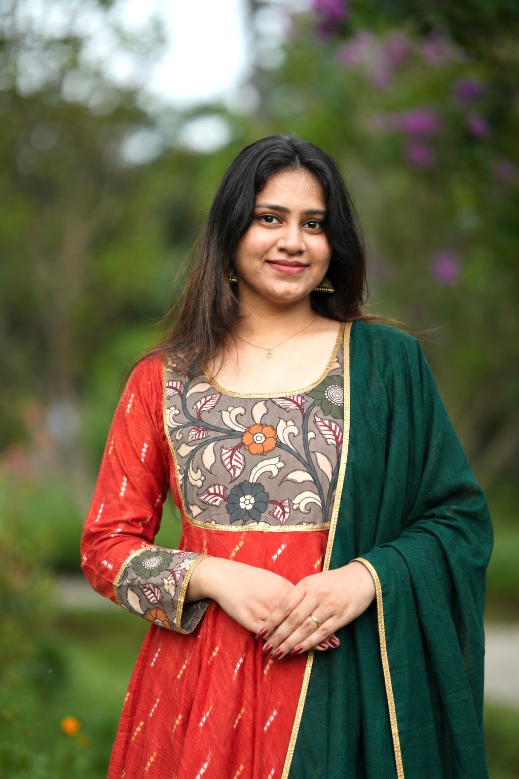 Orange and green maxi with kalamkari patch