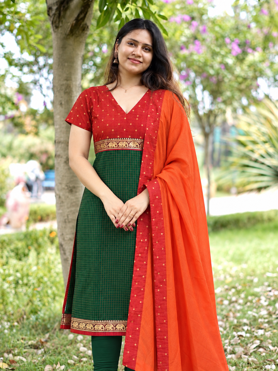 Green and Orange Narayanpet salwar set