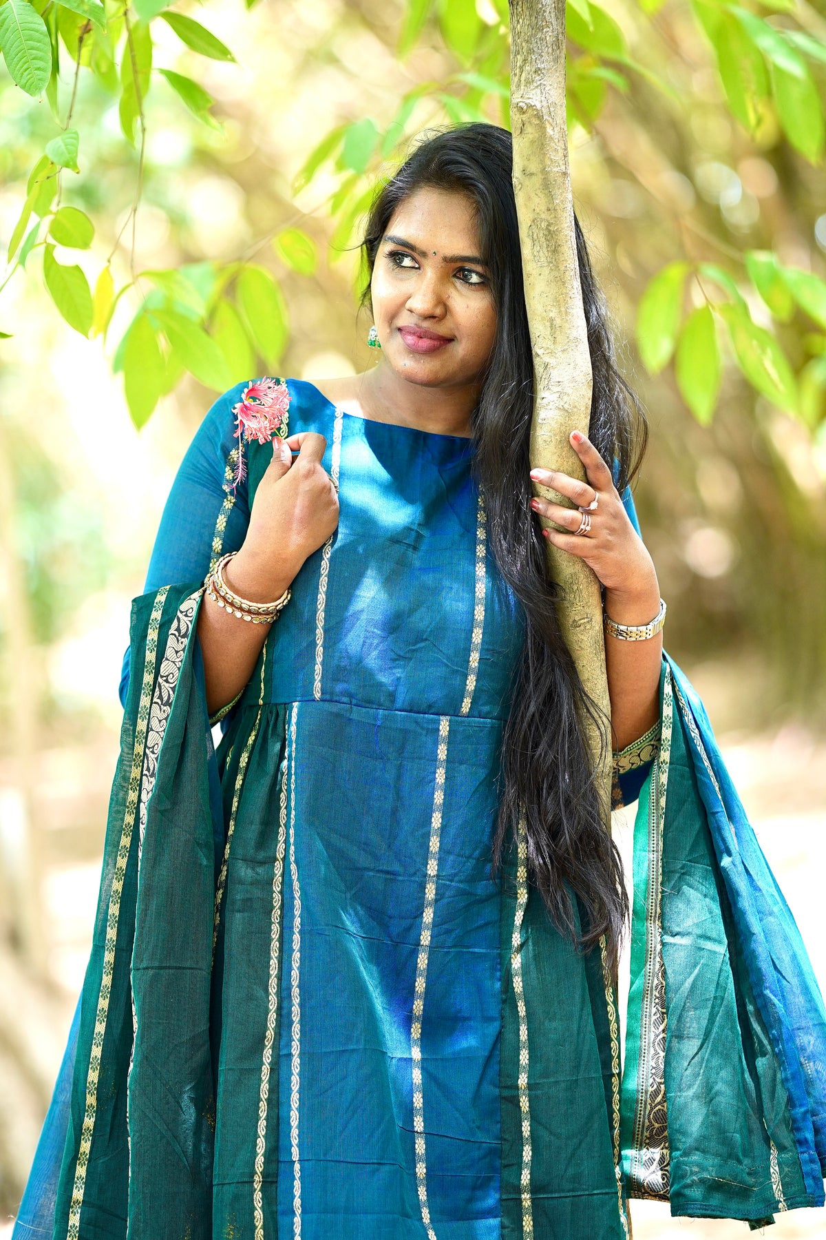 Peacock blue and green Narayanpet A line set