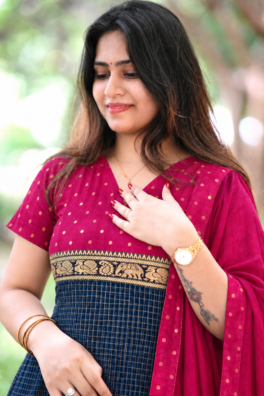 Navy blue and pink Narayanpet salwar set
