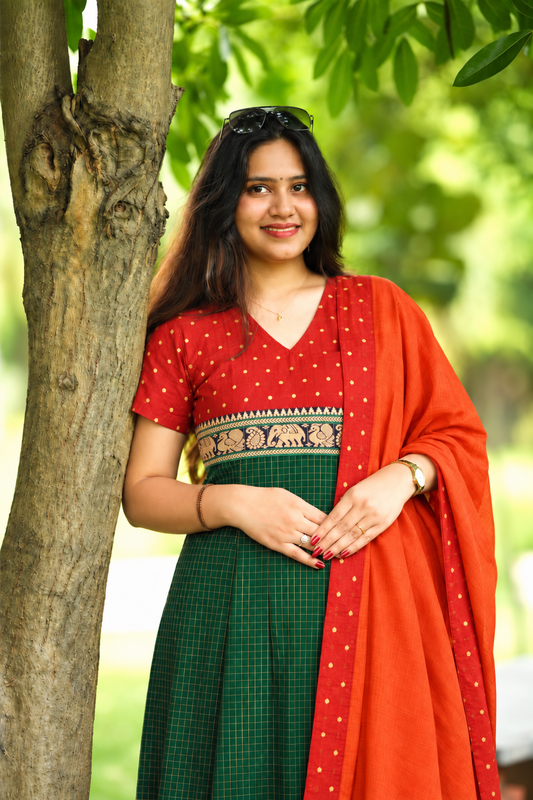 Green and Orange Narayanpet salwar set