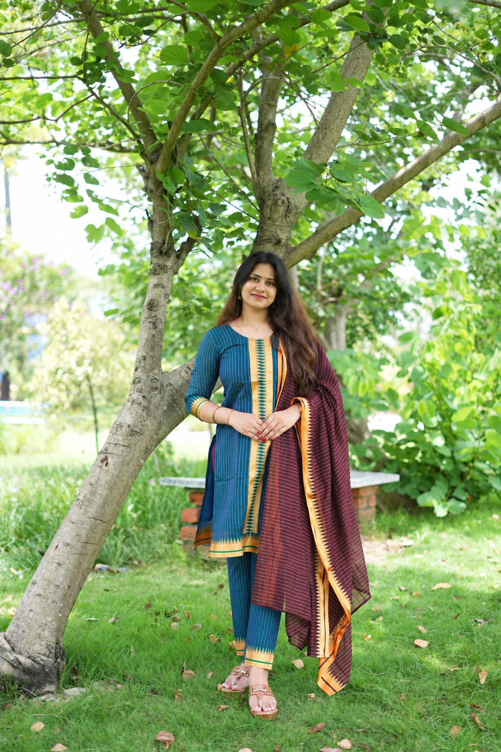 Blue and brown Narayanpet salwar set