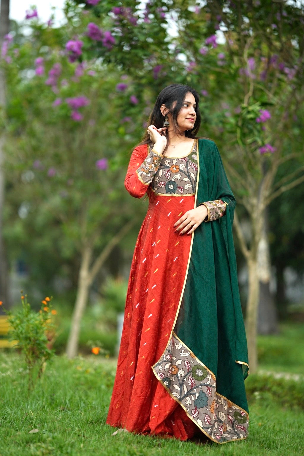 Orange and green maxi with kalamkari patch