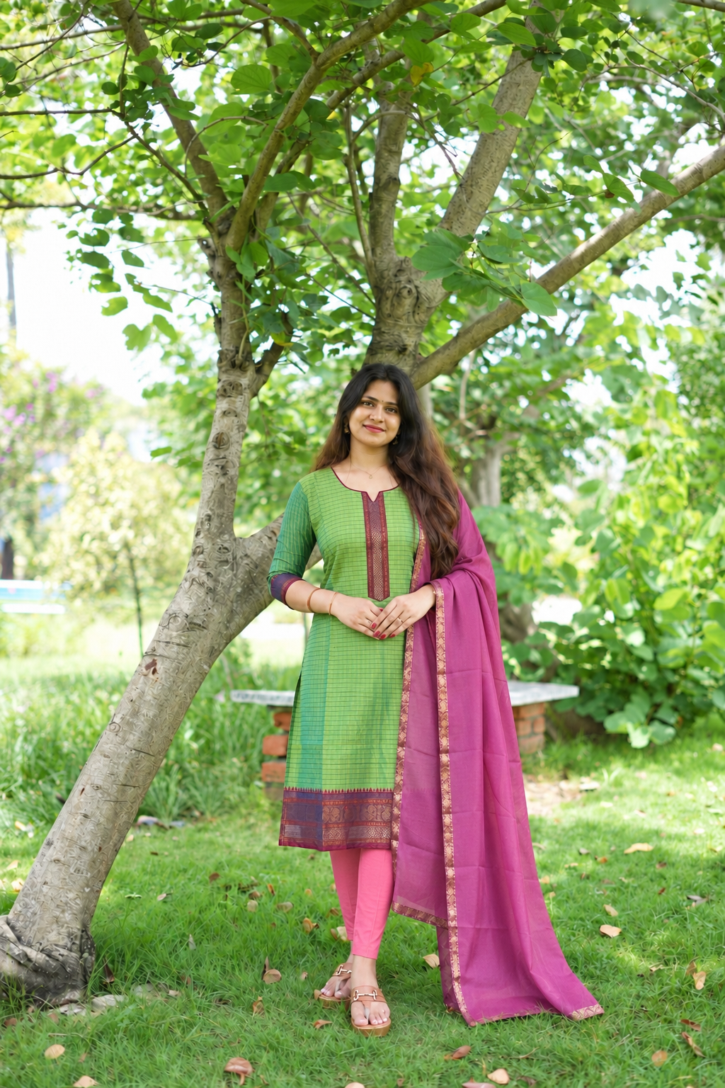 Green checks Kanchi cotton salwar set