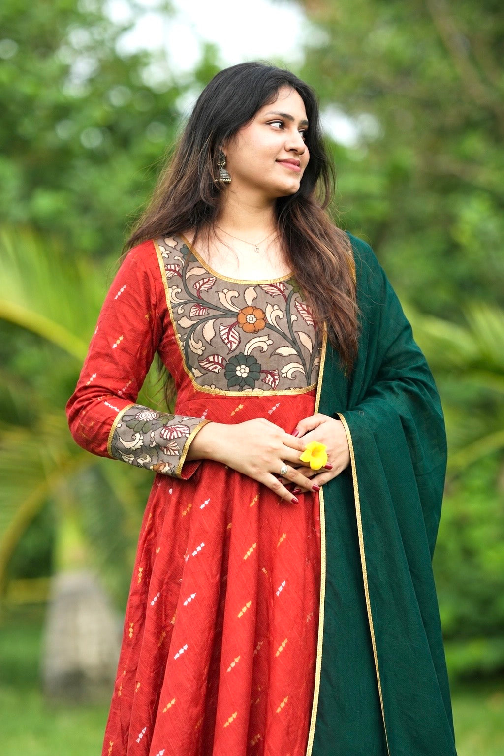 Orange and green maxi with kalamkari patch